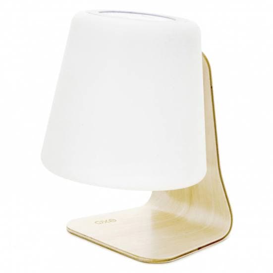 Comprar lámpara de mesa con luz recargable y batería recargable con cargador usb. Marca Novolux Exo Lighting. Pie de madera. Color Blanco.