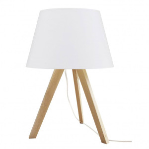 Lámpara de mesa Lars blanca con pie de madera. Estilo nórdico.