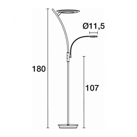 Medidas de lámpara de pie con doble foco regulable Albero. Marca Exo Lighting. Estilo moderno y contemporáneo.