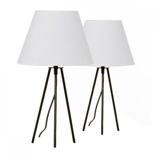 Lámpara de mesa blanca con base de tres patas en color negro