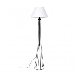 Lámpara de pie con campana blanca y base de metal en negro