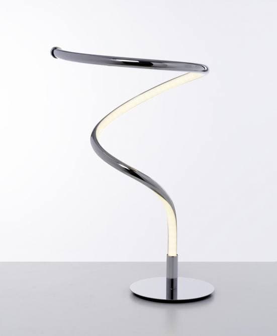 Lámpara de mesa con tira led y metal cromado en forma de espiral