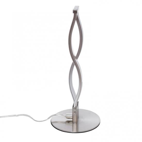 Lámpara de mesa moderna en metal mate y con tira led en fondo blanco