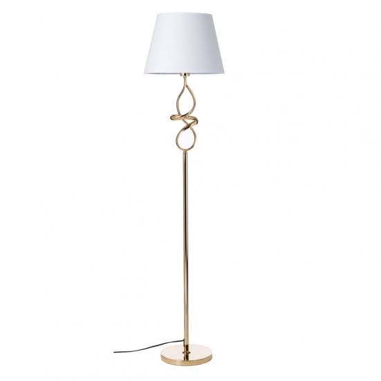 Lámpara de pie en blanco y dorado con original forma curva en la base
