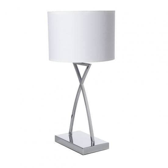 Lámpara de mesa de estilo moderno con pantalla blanca y base plateada