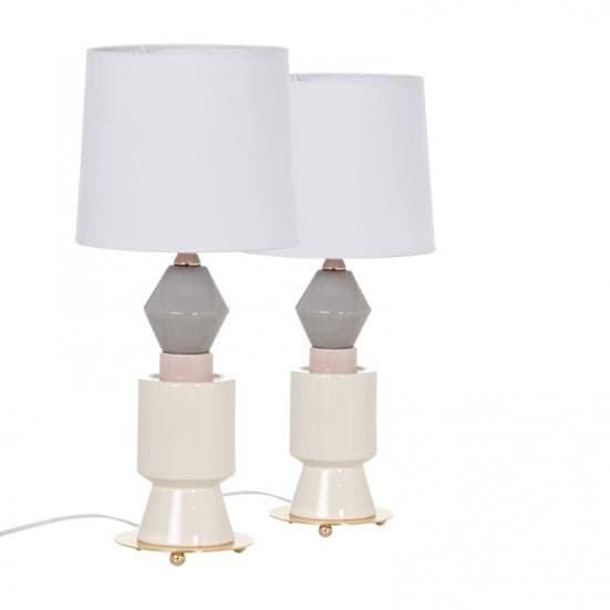Lámpara de mesa de cerámica en color blanco, gris y rosa (2 unidades)