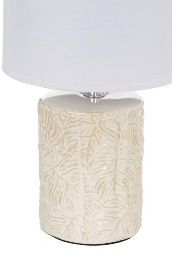 Lámpara de mesa pequeña de cerámica en color crema detalle