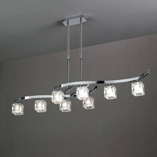 Lámpara de techo cromo cristal cuadrax mantra ocho luces