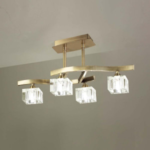 Lámpara de techo cuadrax cuero cristal mantra cuatro luces
