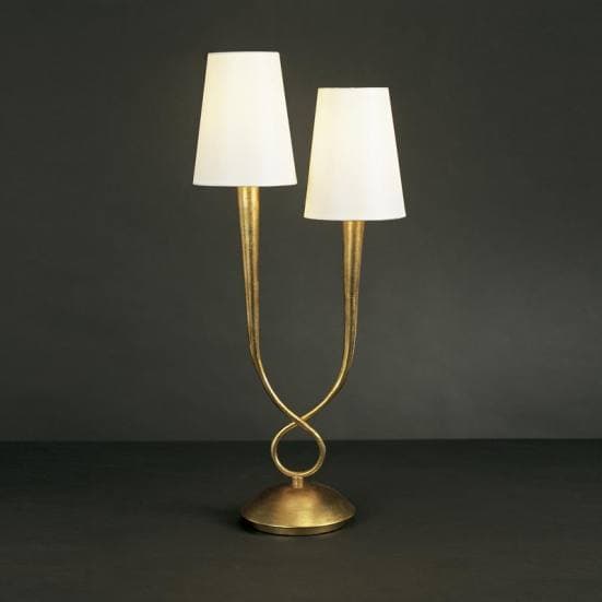 Lámpara de mesa doble pantalla blanca paola dorada mantra