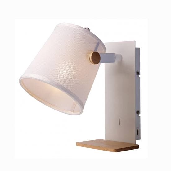 Lámpara de mesita de noche nórdica blanca Mantra con USB