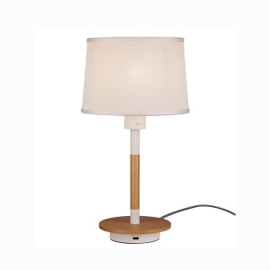 Lámpara de mesita de noche nórdica madera y blanco mantra con USB