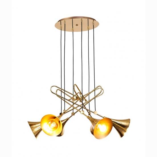 Lámpara de techo trompeta oro jazz Mantra seis luces