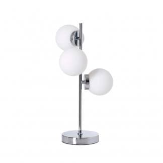 Lámpara de mesa plateada con bolas blancas