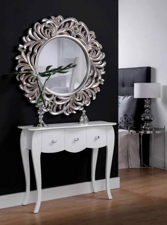 Espejo resina plateado redondo formas entrelazadas decoración