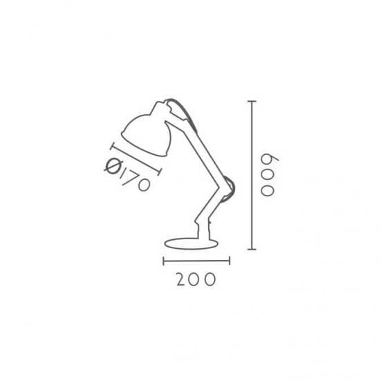 Lámpara de mesa madera y metal DAPHNE medidas