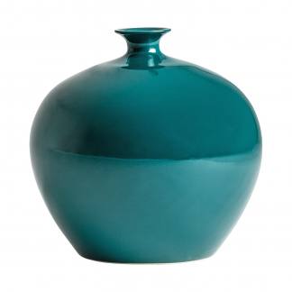 Tinaja suki, en color turquesa, de estilo kitsh. Fabricado en cerámica.