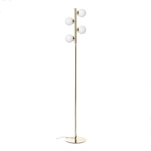 Lámpara suelo tubo metal cromado dorado y tulipa esfera cristal blanco