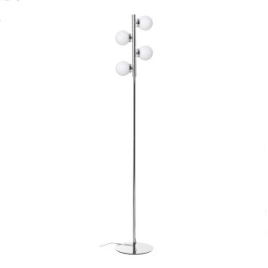 Lámpara suelo tubo metal cromado dorado y tulipa esfera cristal blanco