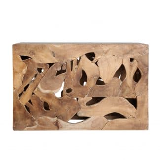 Consola rectangular urama, en color natural, de estilo étnico. Fabricado en madera de teka.