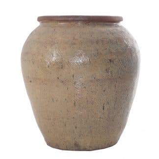 Ánfora cilindrica nairobi, en color beige envejecido, de estilo vintage. Fabricado en cerámica.