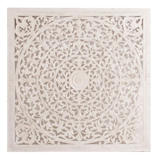 Panel decorativo cuadrado eleonora, en color blanco decapado, de estilo provenzal. Fabricado en madera dm.