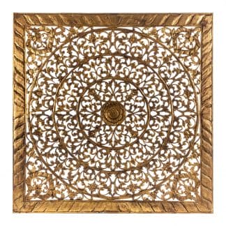 Panel decorativo cuadrado eleonora, en color dorado, de estilo oriental. Fabricado en madera dm.