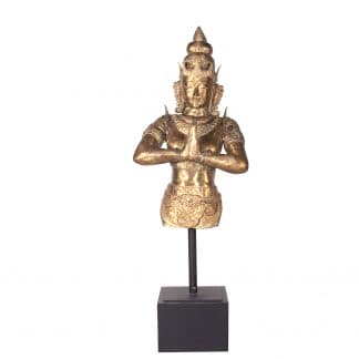 Figura diosa, en color oro, de estilo oriental. Fabricado en bronce, combinado con hierro. Producto desmontable.