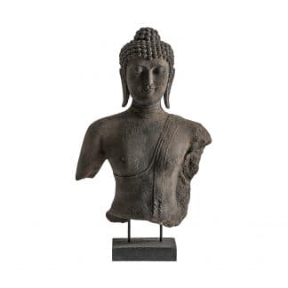 Busto budha, en color gris, de estilo provenzal. Fabricado en cemento.