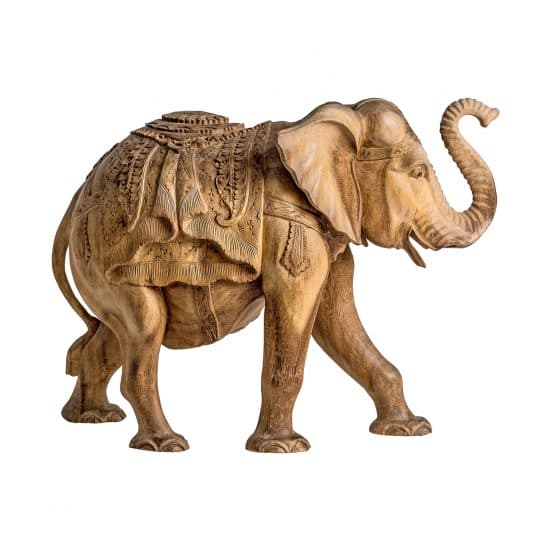 Figura elephant, en color natural envejecido, de estilo étnico. Fabricado en madera tropical.