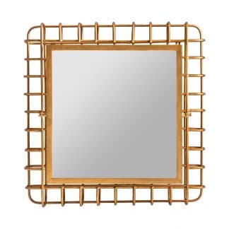Espejo vex, en color oro, de estilo art deco. Fabricado en hierro, combinado con espejo.