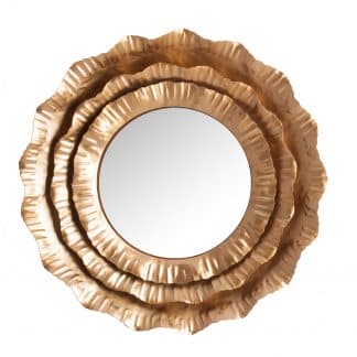 Espejo, en color oro, de estilo art deco. Fabricado en hierro, combinado con espejo.