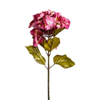 Flor hortensia, en color rosa, de estilo clásico. Fabricado en plástico, combinado con poliéster.