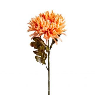 Flor crisantema, en color coral, de estilo clásico. Fabricado en plástico, combinado con poliéster.