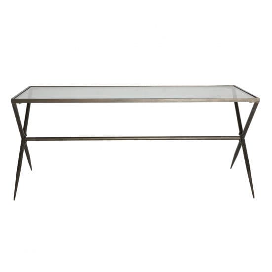 Mesa comedor rectangular alles, en color negro, de estilo industrial. Fabricado en hierro, combinado con vidrio. Producto desmontable.
