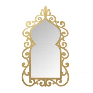 Espejo, en color oro, de estilo art deco. Fabricado en hierro.