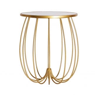 Mesa auxiliar belitsa, en color oro, de estilo art deco. Fabricado en hierro, combinado con espejo.