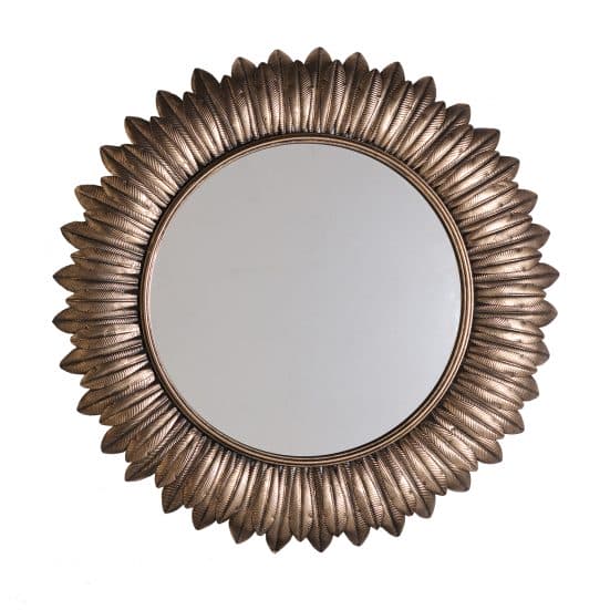 Espejo bream, en color oro viejo, de estilo art deco. Fabricado en hierro, combinado con espejo y madera dm.