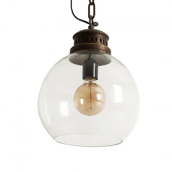 Lámpara de techo redonda reken, en color oro viejo, de estilo industrial. Fabricado en hierro, combinado con vidrio.