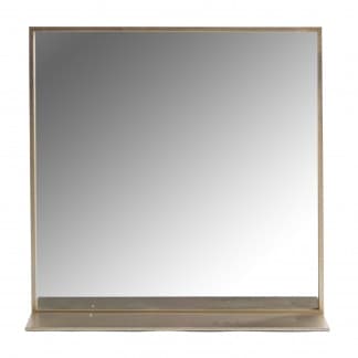 Espejo cuadrado, en color dorado, de estilo art deco. Fabricado en hierro, combinado con espejo.