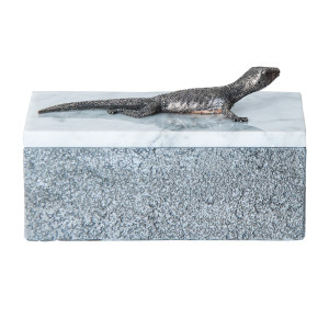 Caja Lagarto de estilo contemporáneo fabricado en mármol en color blanco en color gris.