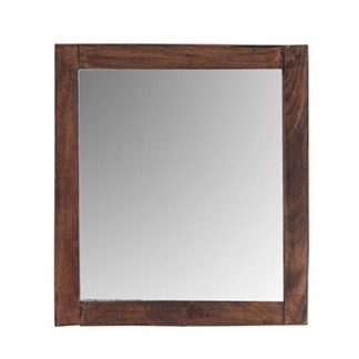 Espejo cuadrada, en color natural envejecido, de estilo étnico. Fabricado en madera mahogani, combinado con espejo.