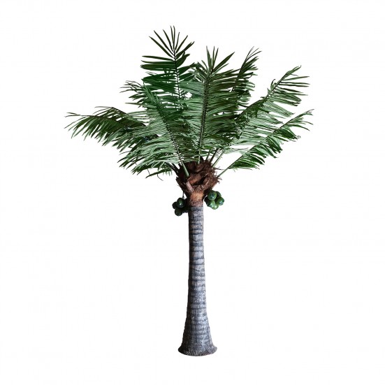 Planta palmera, en color verde, de estilo étnico. Fabricado en plástico. Producto desmontable.