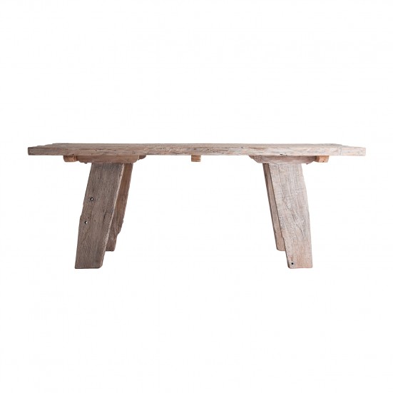 Mesa comedor rectangular hassi, en color blanco roto envejecido, de estilo étnico. Fabricado en madera de mango. Producto desmontable.