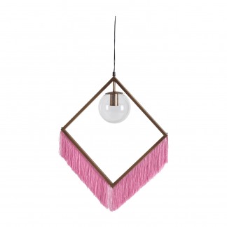 Lámpara de techo bulevard, en color rosa, de estilo shabby chic. Fabricado en latón, combinado con cristal y poliéster.