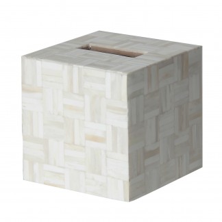 Caja pañuelos zonza, en color blanco, de estilo art deco. Fabricado en hueso, combinado con madera dm.