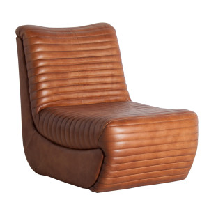 Sillón Almstock de estilo vintage fabricado en cuero en color marrón combinado con hierro.