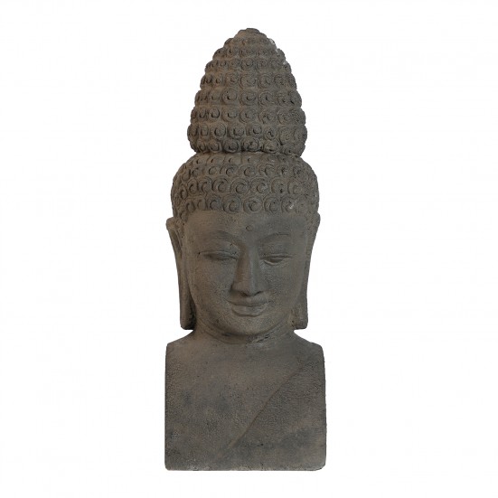 Busto budha, en color gris, de estilo oriental. Fabricado en piedra.