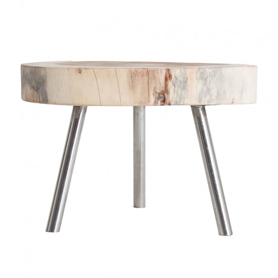 Mesa de centro redonda kanin, en color natural, de estilo contemporáneo. Fabricado en madera suar, combinado con acero.