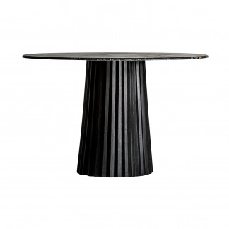 Mesa comedor plissé wood, en color negro, de estilo art deco. Fabricado en madera de mango, combinado con mármol mate. Producto desmontable.
